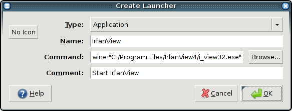 Image of the dialogue for creating a new Launcher.